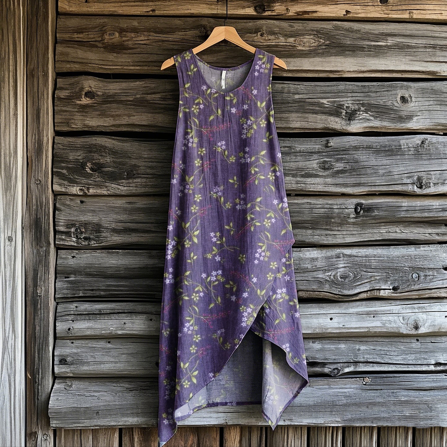 Women's  Bohemian Style Flowers Art Irregular Design Sleeveless Dress artswardrobe