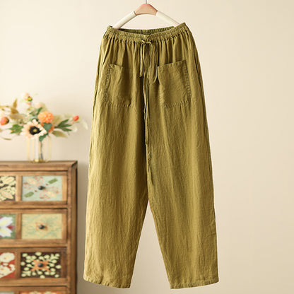 Women's Simple Pocket Design Linen Blend Pants artswardrobe
