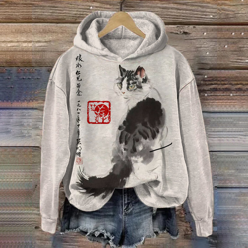 Women's Sport Ink Cat Stamp Hoodie elevenforest