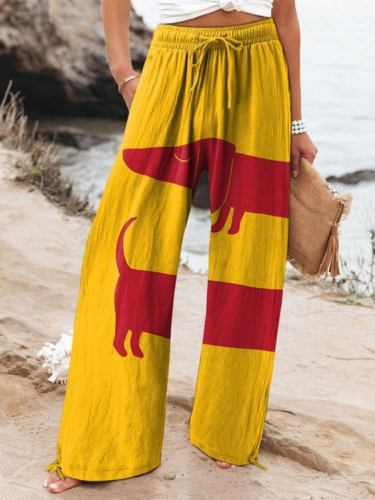 Comstylish Women's Funny Lovely Dachshund Dog Print Casual Pants
