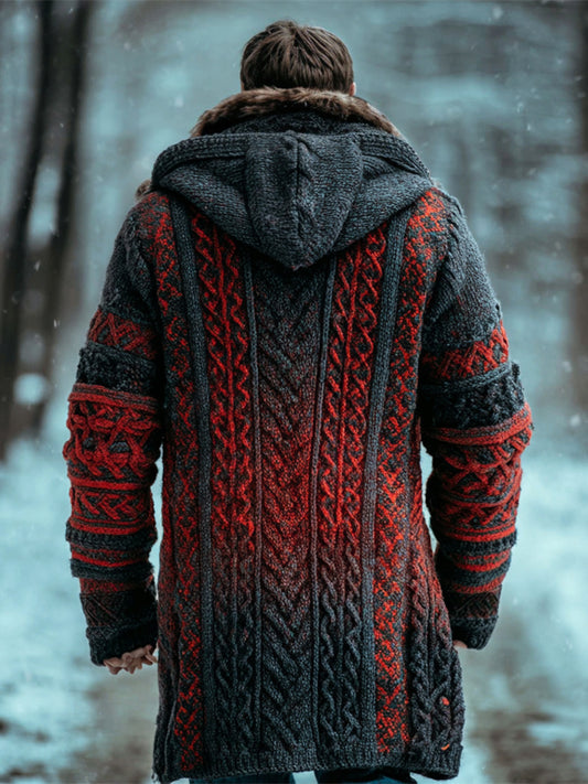 Halloween Gradient Men's Hooded Twist Sweater Cardigan artswardrobe