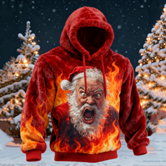 Comstylish Men's Viking Grumpy Santa Comfortable Plush Hoodie