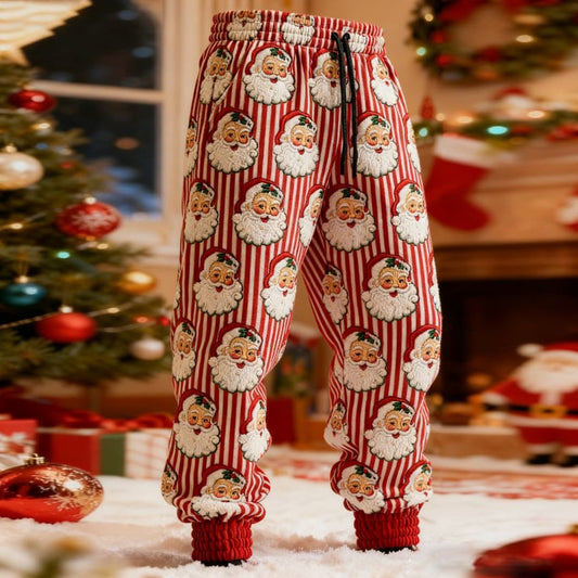 Comstylish Men's Vintage Christmas Santa Claus Stripes Pattern Sweatpants