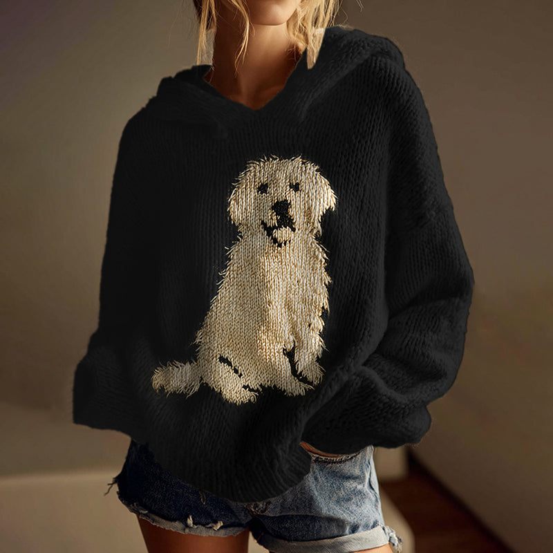 Comstylish Classic Fuzzy Golden Retriever Dog Felt Cozy Knit Hooded Sweater
