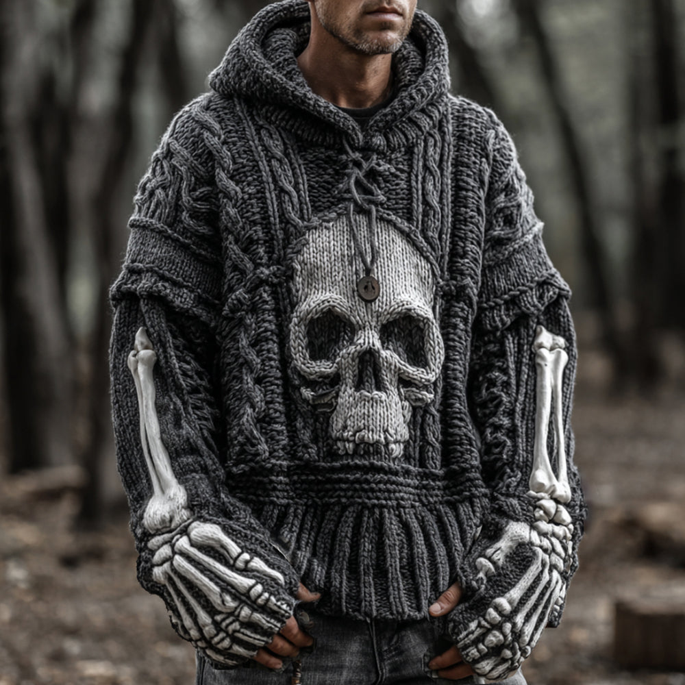 Men's Vintage Viking-style Skull-patterned Warm Sweater elevenforest