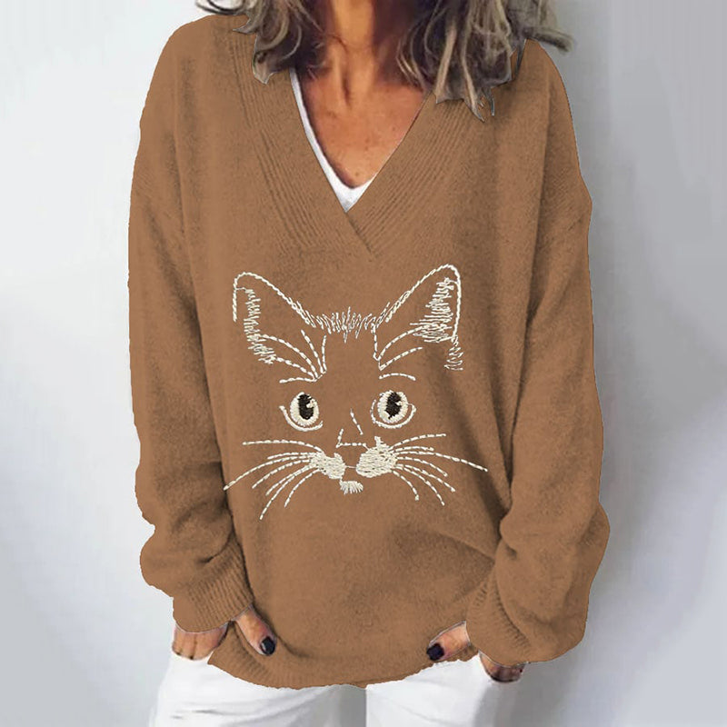 Women's Cat Embroidery Art Sweater elevenforest