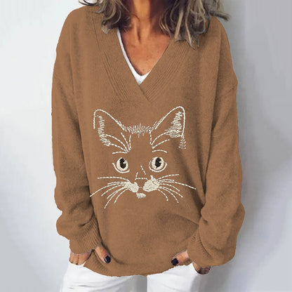 Women's Cat Embroidery Art Sweater elevenforest
