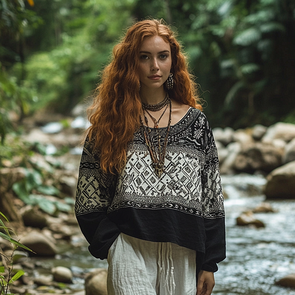 Comstylish Retro Bohemian Art Embroidery Print Cotton And Linen Blend Loose Blouse
