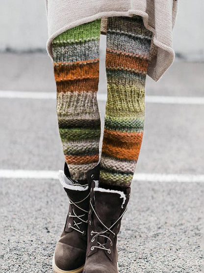 Vintage Colorblock Patchwork Cozy Knit Leggings artswardrobe