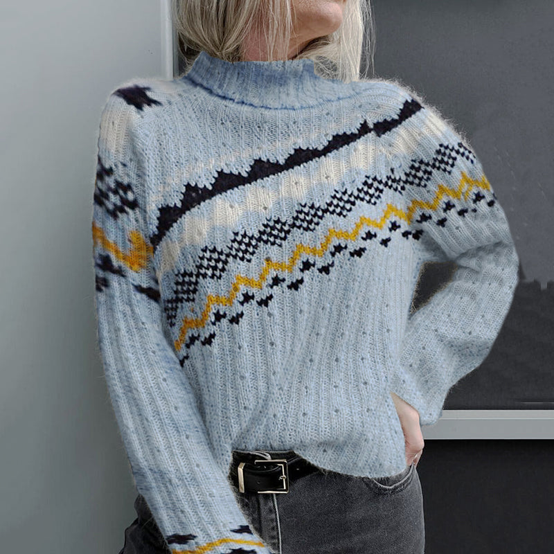 Vintage Icelandic Irregular Geometric Knit Turtleneck Sweater elevenforest