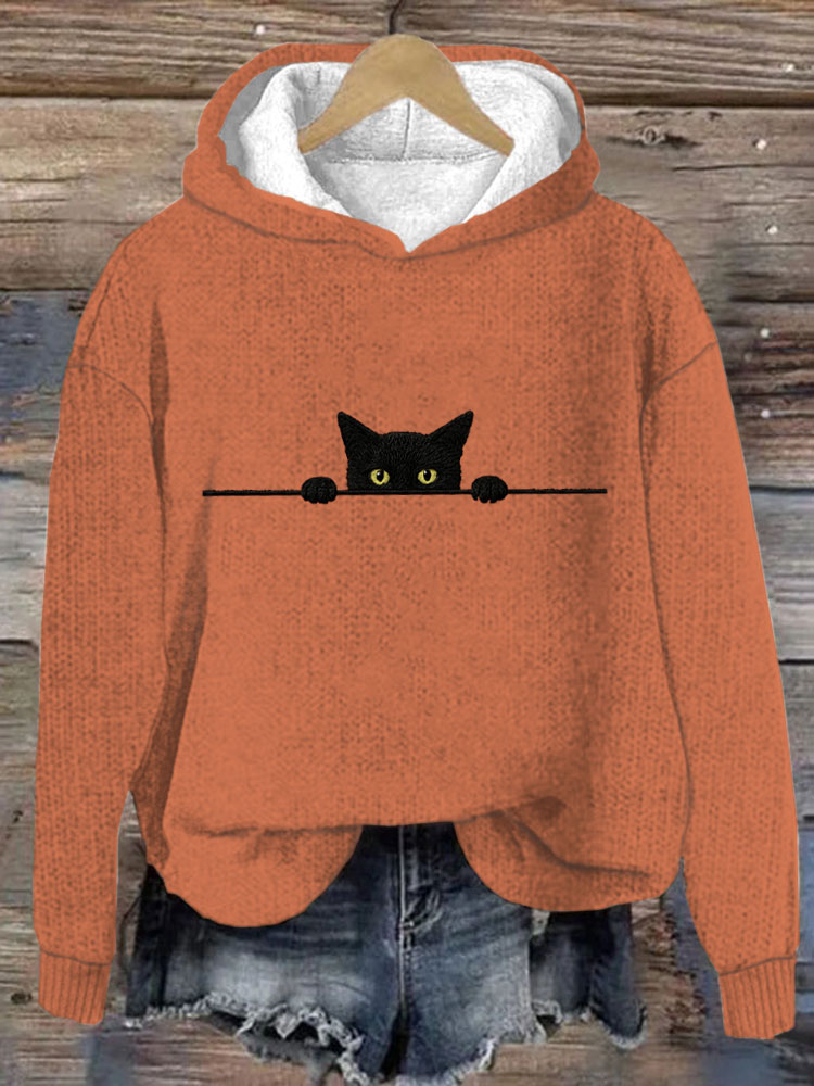 Comstylish Women's Casual Funny Black Cat Print Hood Sweater