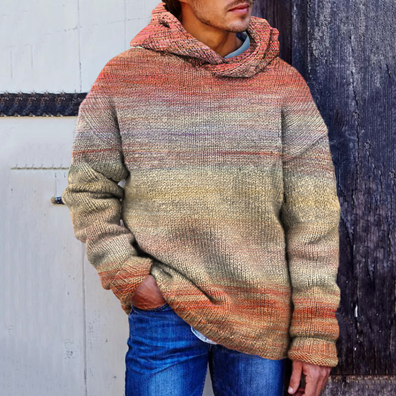 Men's Vintage Gradient Colorful Cozy Hooded Sweater artswardrobe