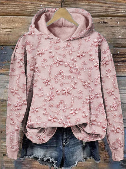 Comstylish Classy Glitter Floral Embroidered Lace Cozy Hoodie
