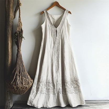 Vintage Celtic Knot Lace Patchwork Linen Tank Dress artswardrobe