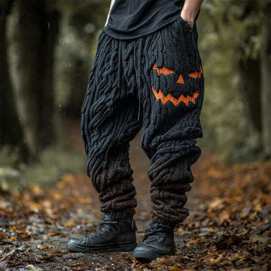 Halloween Pumpkin Emoji Men's Loose Knit Pants elevenforest