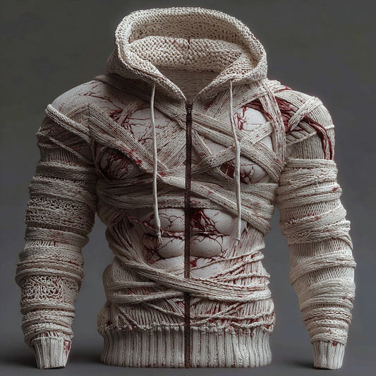 Halloween Bandage Muscle Art Slim Fit Knit Zip-up Hooded Sweater artswardrobe