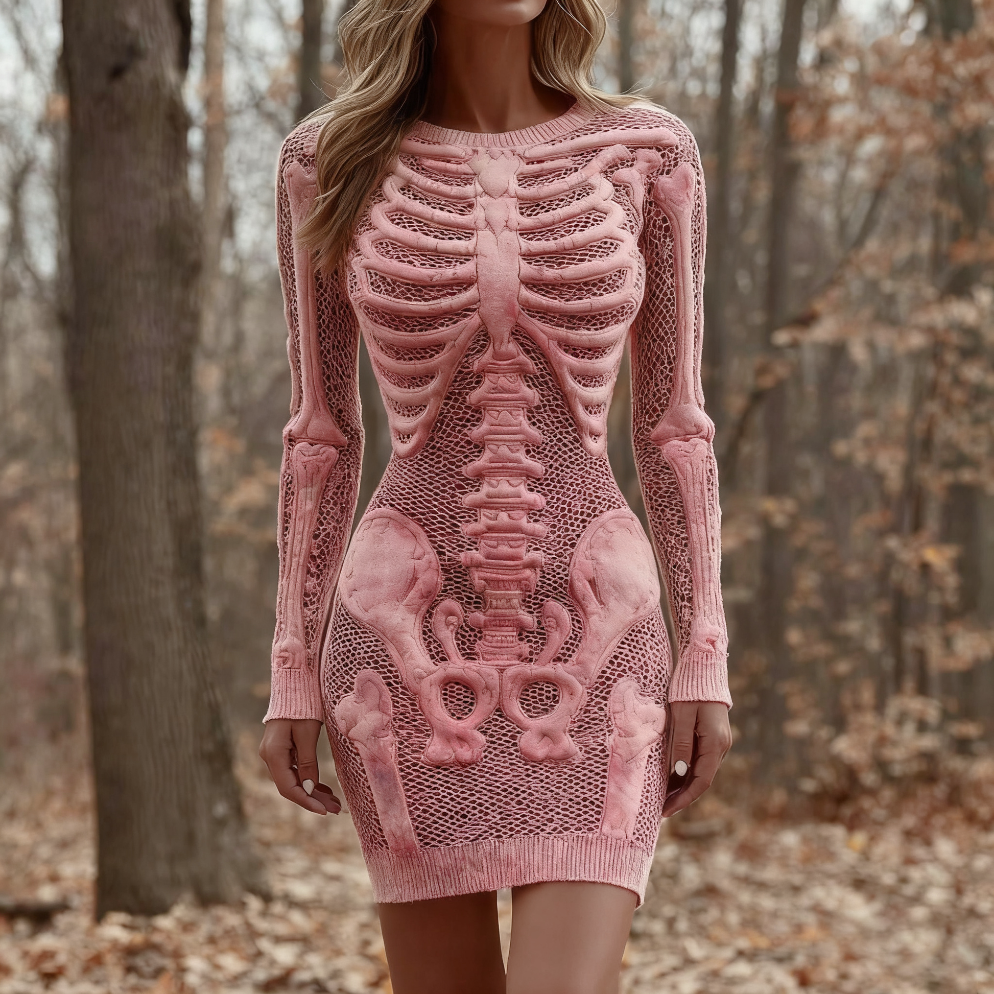 Comstylish Women's Vintage Halloween Skeleton Bones Comfortable Elegant Sweater Dress