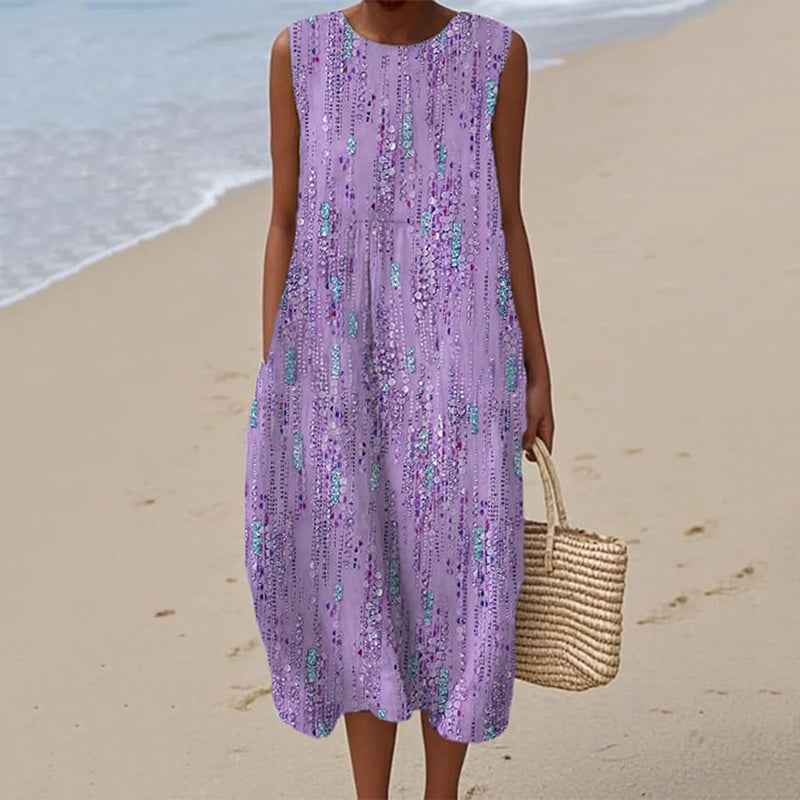 Women's Sequin Art Print Crew Neck Tank Midi Dress