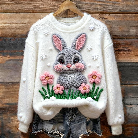 Christmas Bunny And Snowflake Pattern Knit Jacquard Sweater