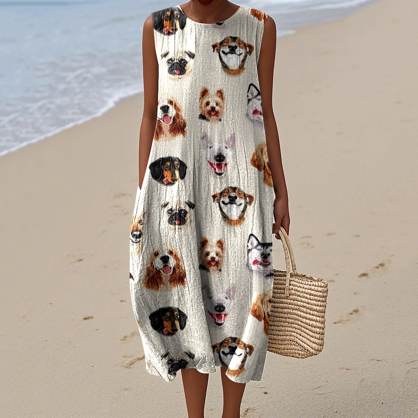Women's Retro  Cool Dogs Picture Art Print Sleeveless Dress artswardrobe
