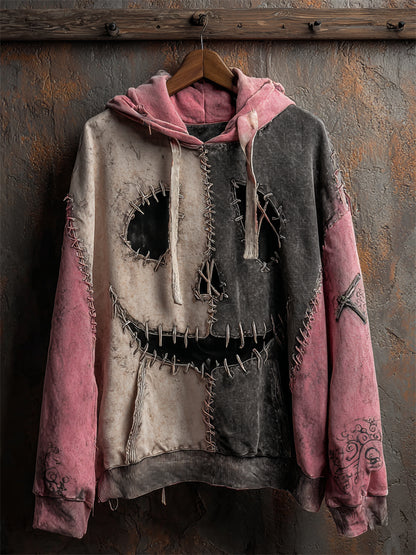 Comstylish Halloween Pumpkin Face Contrast Stitched Washed Hoodie