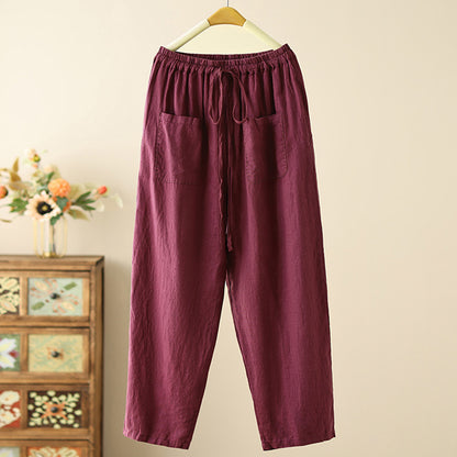 Women's Simple Pocket Design Linen Blend Pants artswardrobe