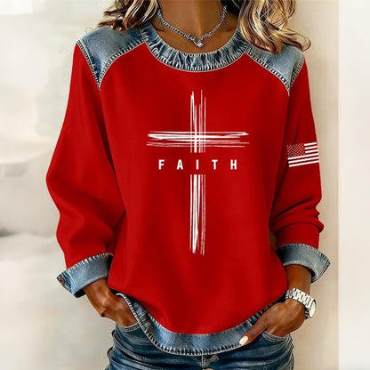 Comstylish Women's Faith Cross Print Sweatshirt