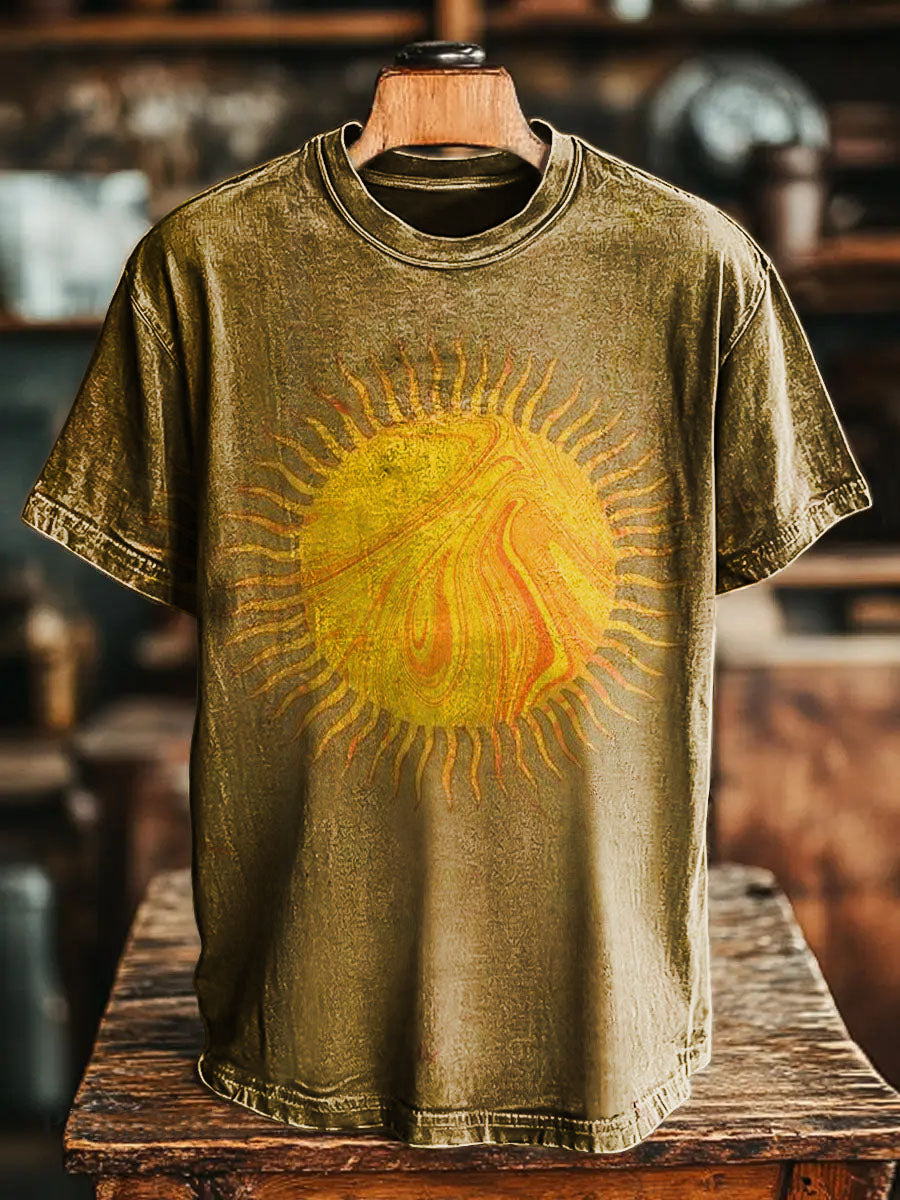 Vintage Retro Sun Abstract Art Print Casual T-shirt For Men And Women