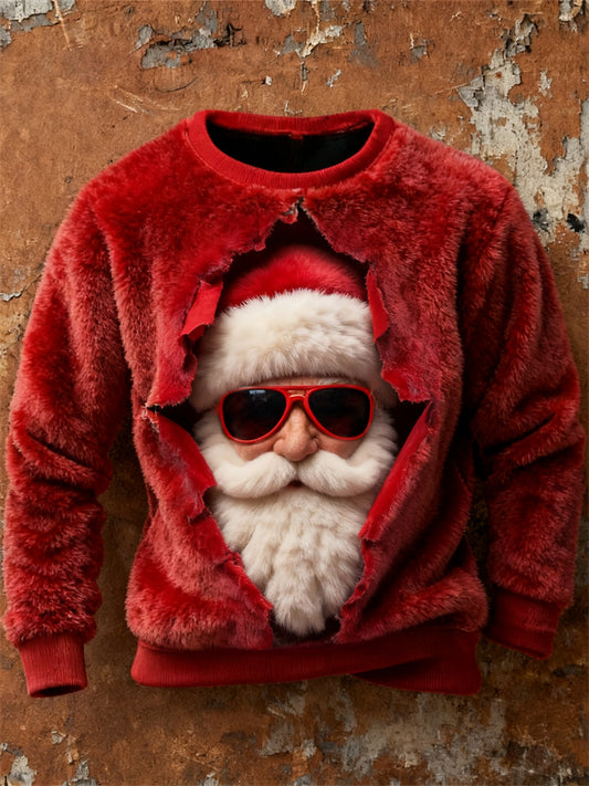 Comstylish Men's Funny Santa Claus Breakout Cozy Plush Sweatshirt