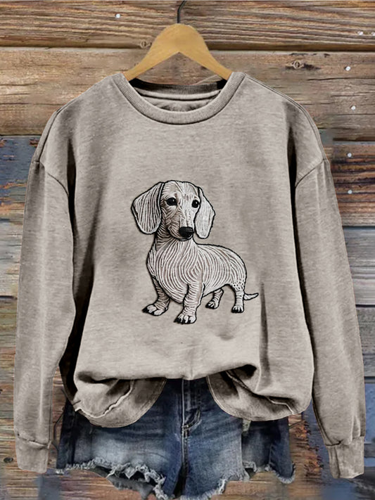 Comstylish Cute Dachshund Embroidered Washed Sweatshirt