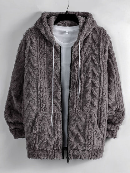 Men's Solid Color Warm Hooded Fleece Jacket artswardrobe