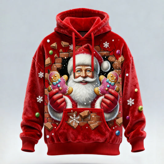 Comstylish Fun Santa Claus Gingerbread Men's Flannel Hoodie