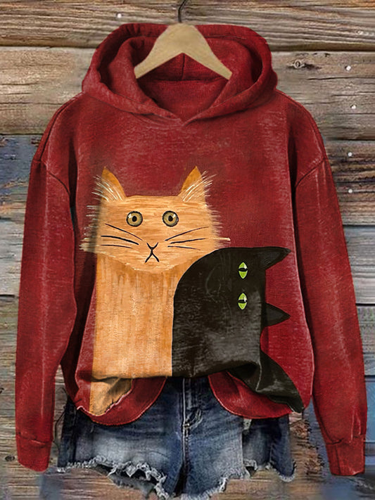 Women's Funny Cats Print Vintage Hoodie