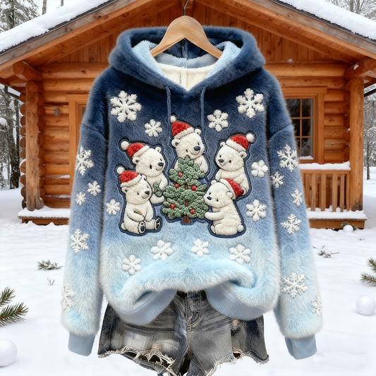Comstylish Winter Cute Animal Pattern Design Women's Flannel Sweatshirt