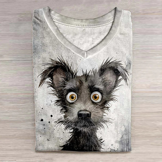 Comstylish Funny Dog Ink And Watercolor Art Print Casual T-Shirt
