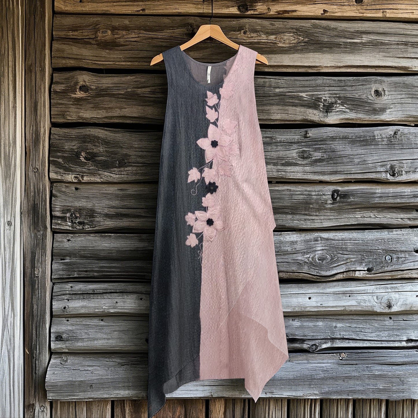 Women's Retro Floral Patchwork Irregular Design Sleeveless Dress artswardrobe