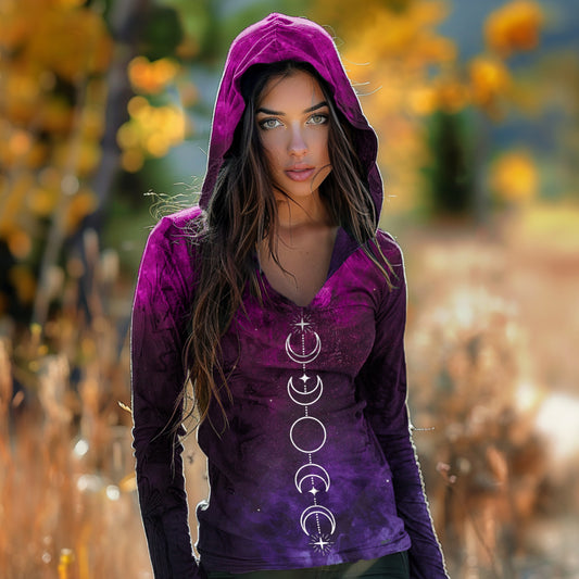 Comstylish Women's Star Moon Design Gradient Print Hoodie