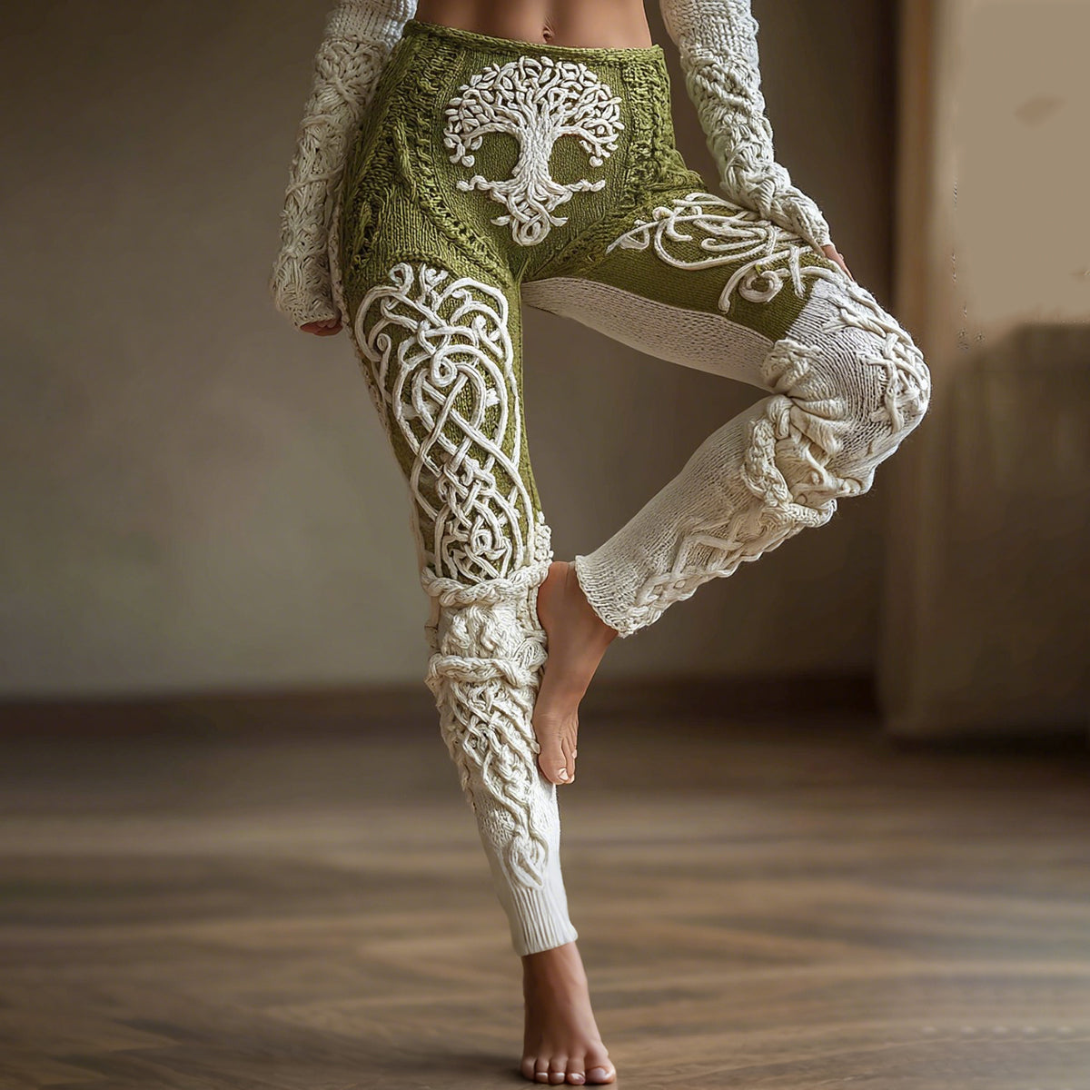 Vintage Viking Tree Of Life Celtic Knot Art Knit Cozy Leggings artswardrobe