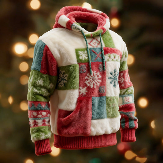 Comstylish Christmas Snowflake Men's Flannel Color Block Hoodie