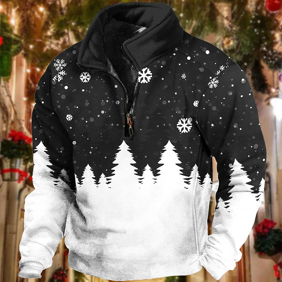 Comstylish Men's Christmas Print Casual Zipper Sweatshirt