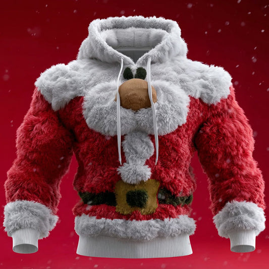 Comstylish Men's Santa Claus Color Block Cosplay Plush Sweatshirt