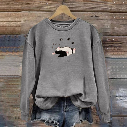 Comstylish Funny Sleeping Cat Embroidered Print Sweatshirt