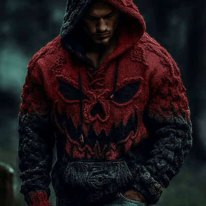 Men's Halloween Pumpkin Face Gradient Jacquard Knit Hooded Sweater elevenforest