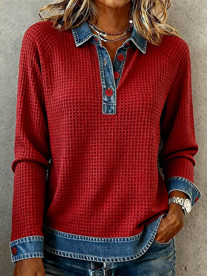 Women's Casual Hooded Contrast Color Panel Top 