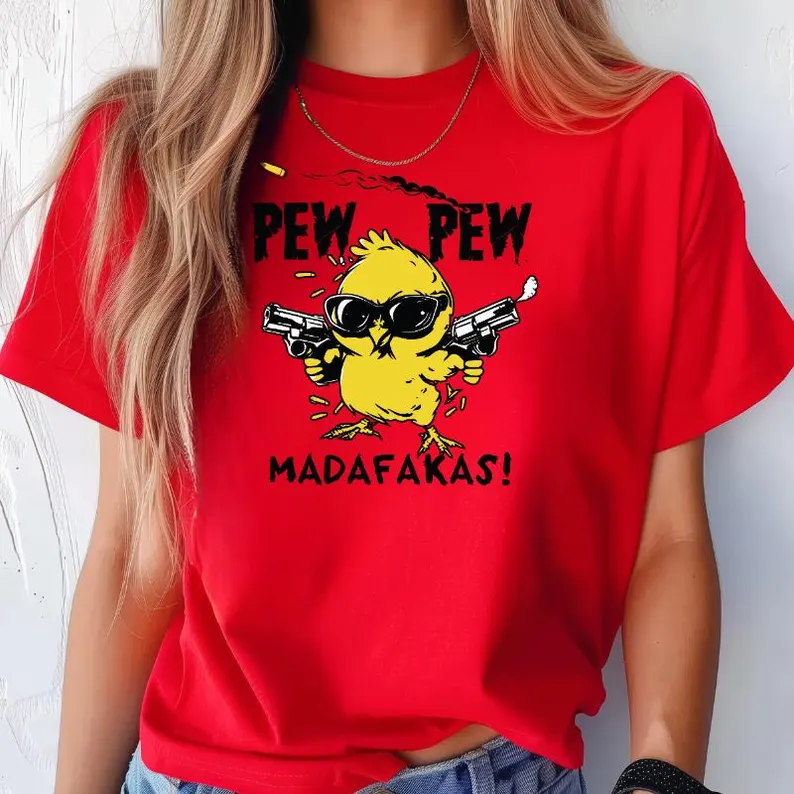 Pew Pew Madafakas Print Crew Neck Short Sleeve T-shirt elevenforest