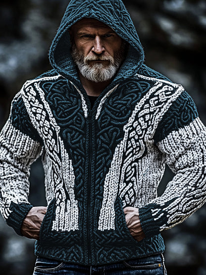 Men's Vintage Celtic Knot Hooded Zip Up Sweater artswardrobe