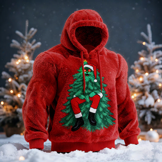 Comstylish Men's Viking Santa Claus Fun Christmas Tree Comfortable Plush Hoodie