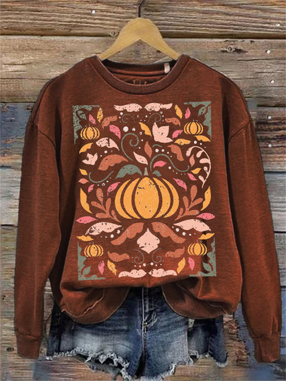 Fall Pumpkin Floral Art Vintage Washed Sweatshirt artswardrobe