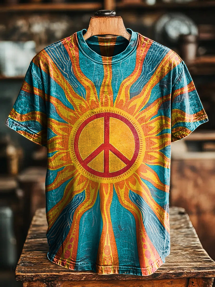 Vintage Sun Abstract Hippie Art Print Casual T-shirt For Men And Women