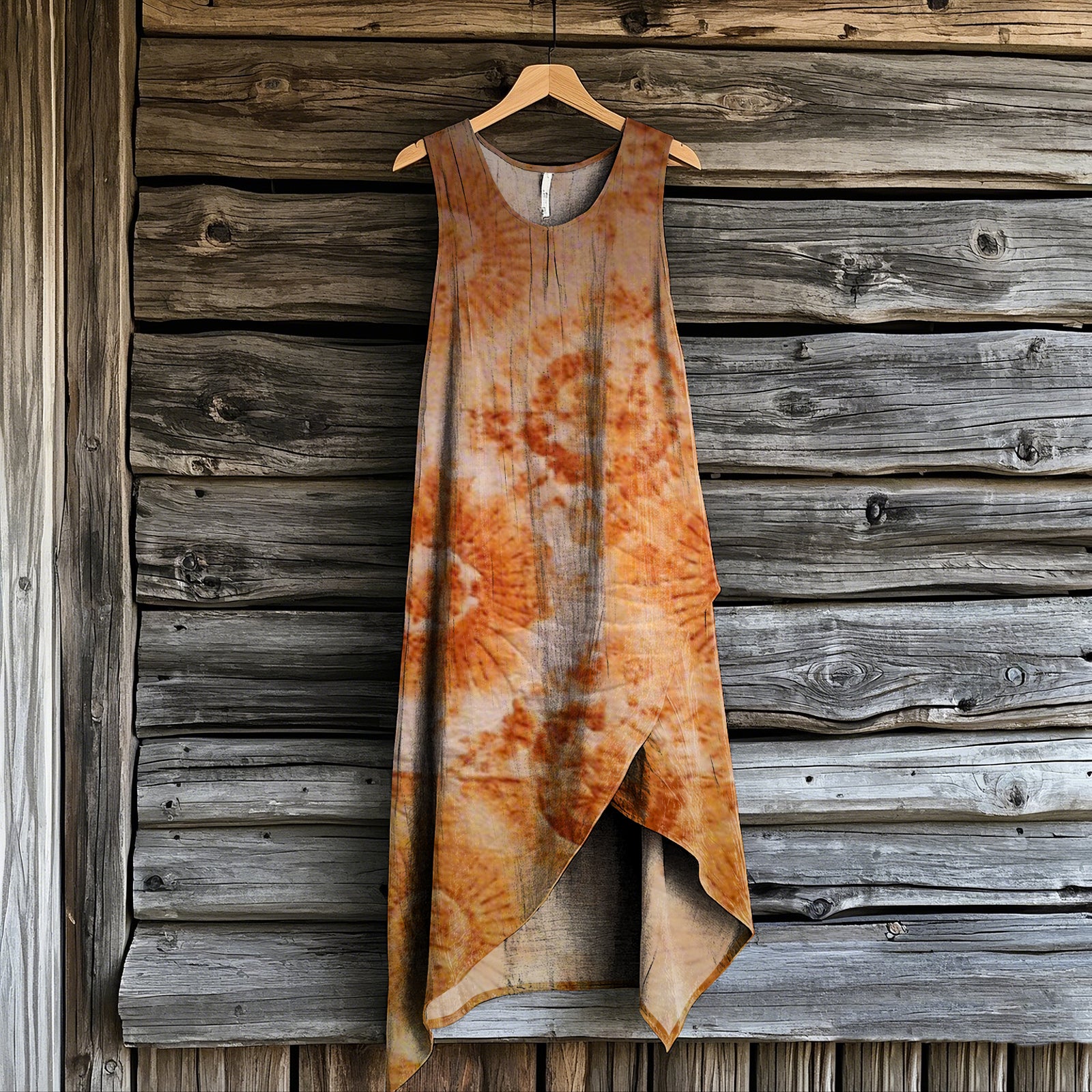 Women's Vintage Rust Dye Art Print Irregular Dress artswardrobe